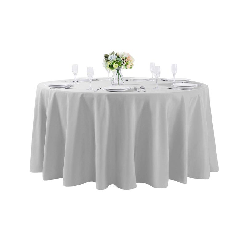 Cupuamon 120 inch Round Tablecloth Washable Polyester Table Cloth Decorative Table Cover for Wedding Party Dining Banquetï¼ˆ120 inch,Silverï¼‰ - Image 1